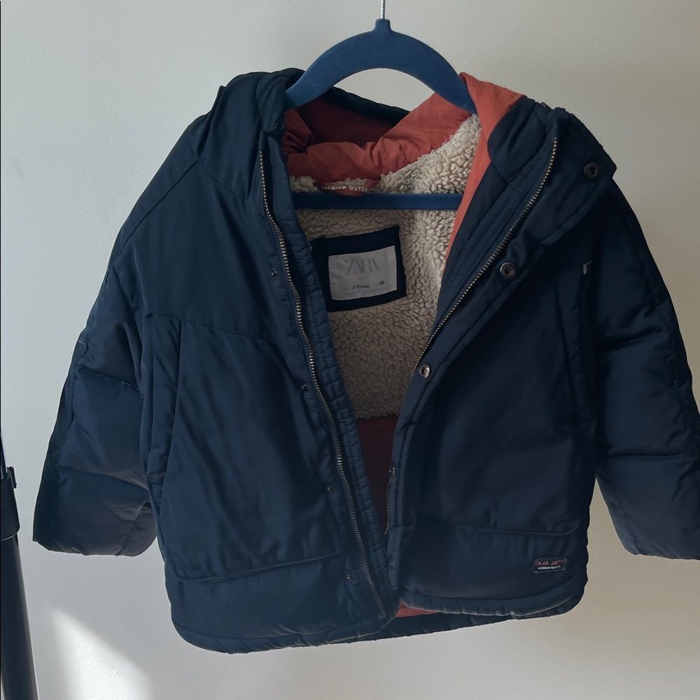 Zara Dark Blue Kids Puffer Jacket with Hood